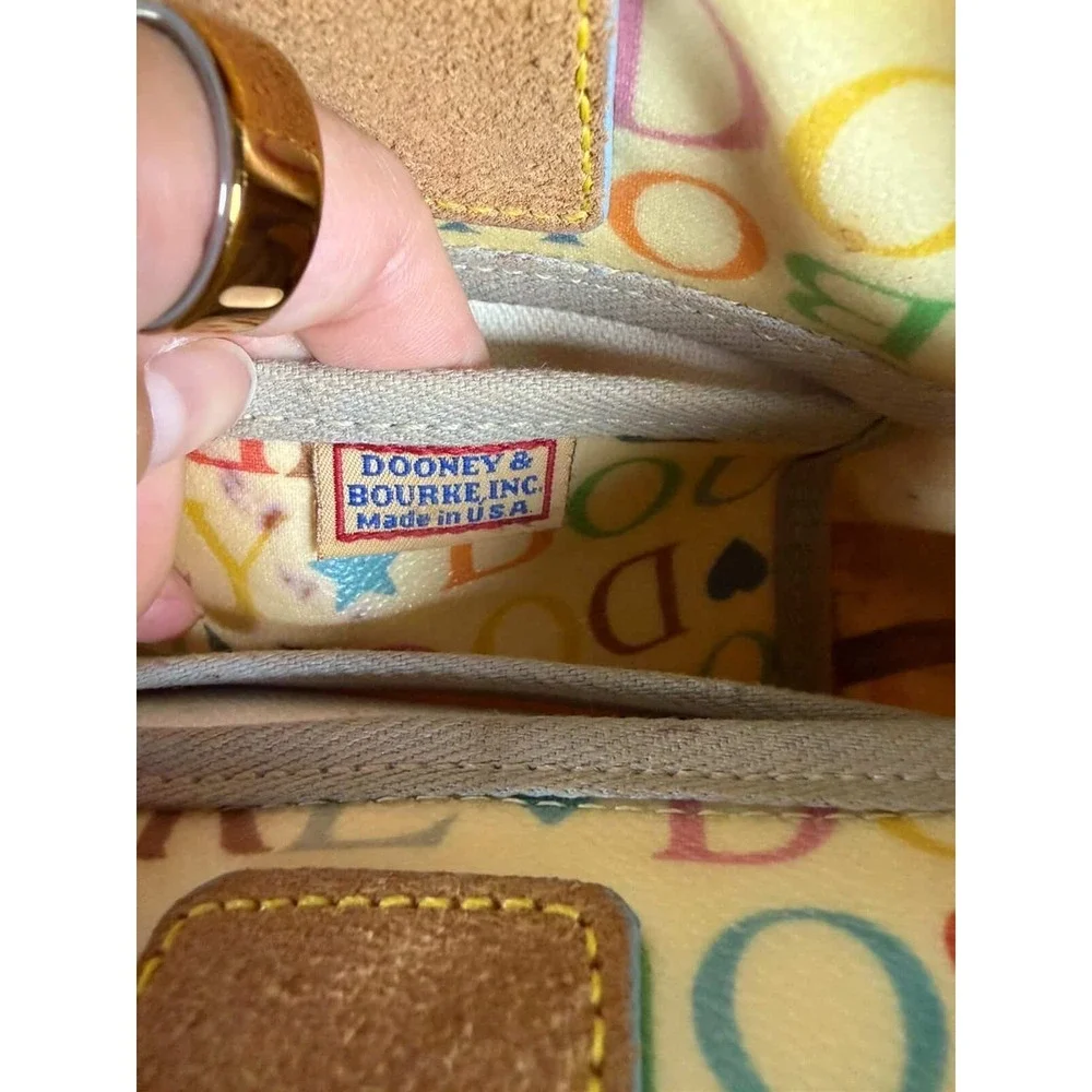 Dooney‎ & Bourke Vintage Rainbow Monogram Satchel Crossbody Bag Cream Multicolor